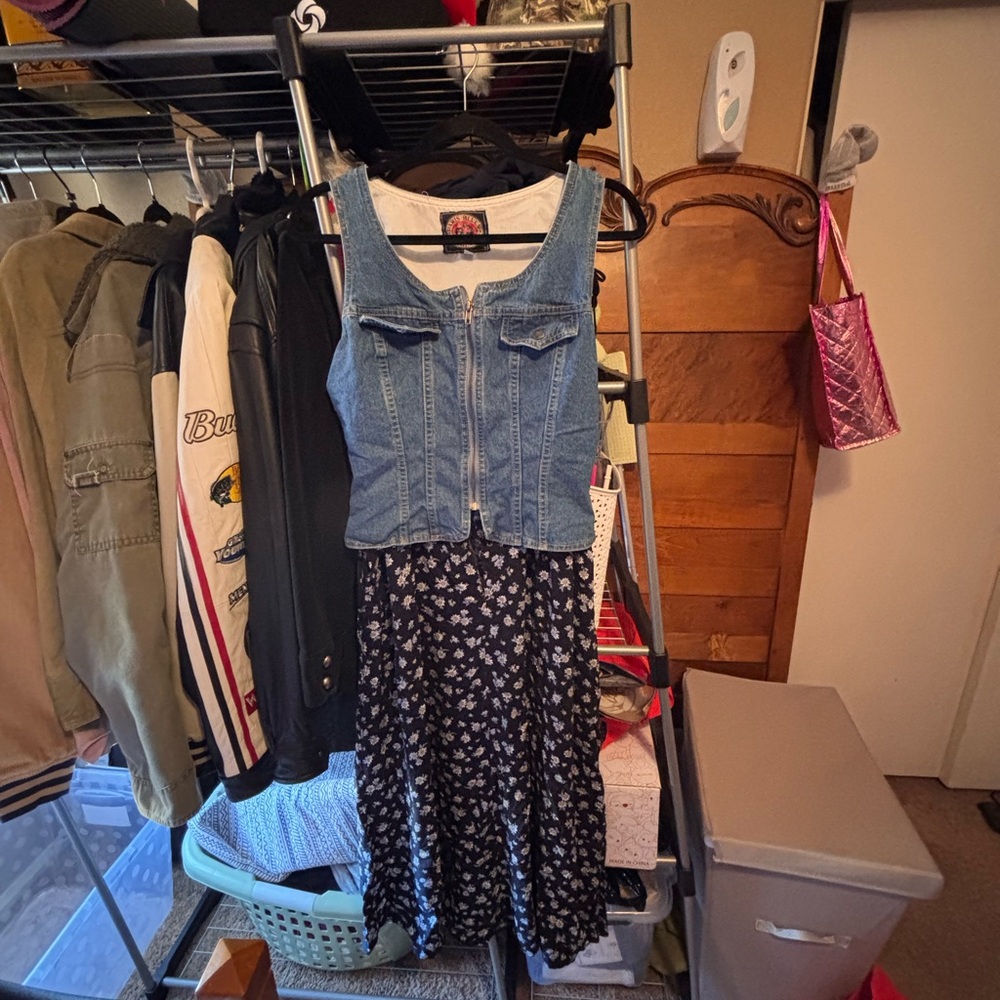 Denim Vest and Floral Dress Combo